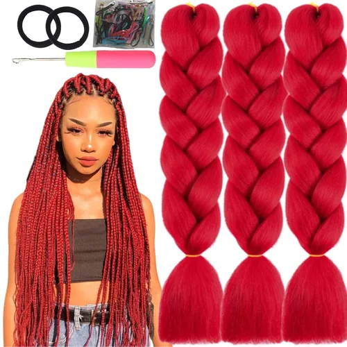 Vista 34 de 3 paquetes de extensiones de cabello sintético para trenzar de color negro a azul, tamaño jumbo ombré, de 24 pulgadas o trenzas de ganchillo