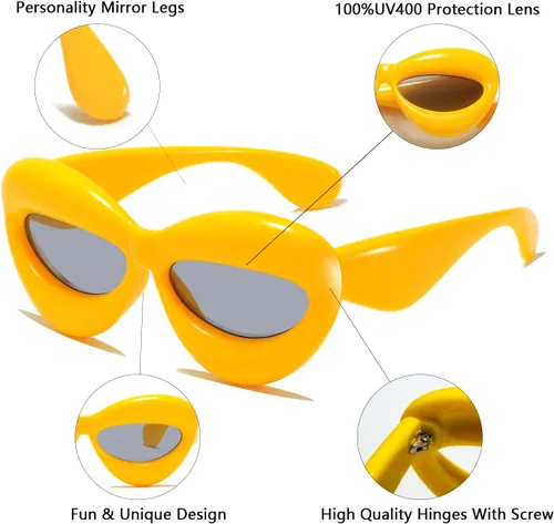Vista 2 de Gafas de sol de labios inflables atrevidas, divertidas, divertidas, con forma de labios, estéticas, geniales UV400