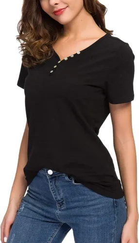 Vista 3 de ANIXAY - Blusa de manga larga o manga corta con cuello estilo Henley con botones para mujer, informal