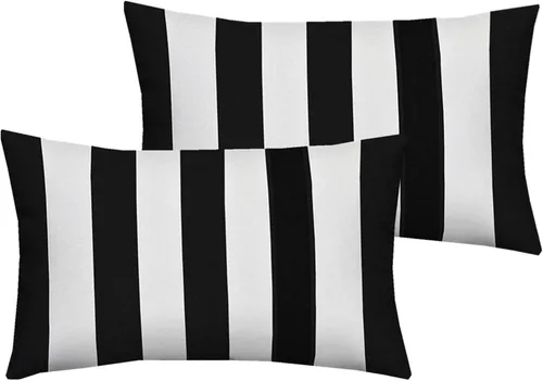 Vista 15 de Leaveland Juego de 2 fundas de almohada cuadradas de algodón y poliéster de 16 x 16 pulgadas, diseño de rayas blancas y negras, fundas decorativas