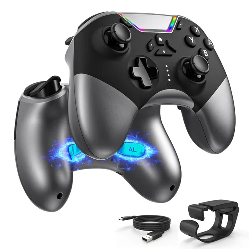 Vista 7 de Bluetooth Controller for Switch/PC/iPhone/Android/Apple Arcade MFi Games/TV/Steam, Hall Effect Joysticks Wireless Game Controller Gamepad with/Phone