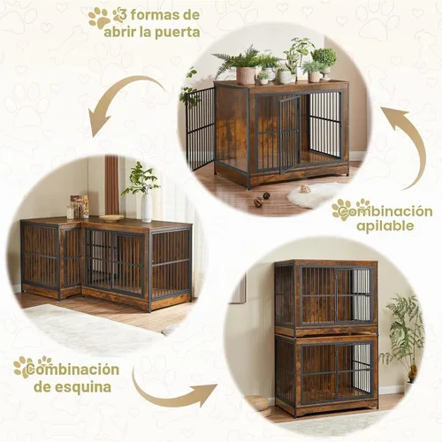 Vista 8 de Rovibek Mueble apilable para perrera de 86 pulgadas con divisor extraíble y 3 puertas, muebles de jaula doble para 2 perros, muebles esquineros