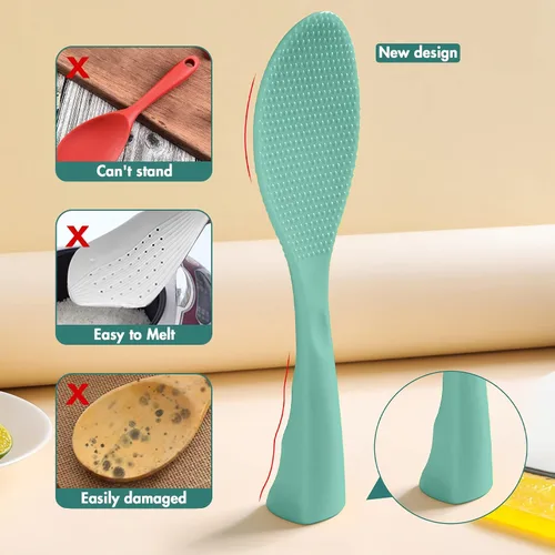 Vista 2 de FireKylin Cuchara de arroz de silicona con paleta antiadherente y soporte, cuchara para olla arrocera resistente al calor, cuchara para servir