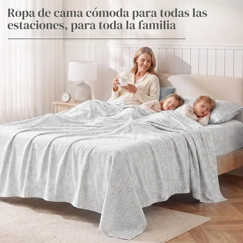 Vista 9 de Comfort Spaces Sábanas de percal 100% algodón, tamaño individual XL, 3 Adelia Gris