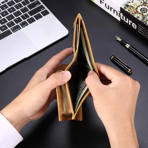 Vista 6 de GOIACII Carteras para hombres de gran capacidad de cuero genuino RFID plegable hombres billeteratitular de la tarjeta de crédito con ventana