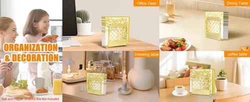 Vista 6 de Servilletero para mesa, servilleteros dorados para servilletas de papel y mesas de comedor de cocina y encimeras, elegante dispensador