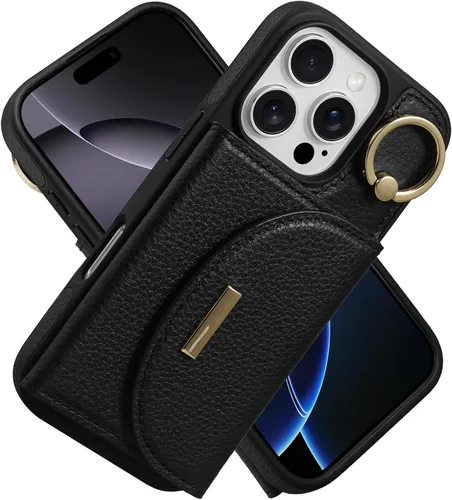 Vista 28 de Funda tipo cartera de Keallce para iPhone 14 Pro de 6.1 pulg., funda con tapa y ranuras para tarjetas, soporte con anillo, funda protectora de piel