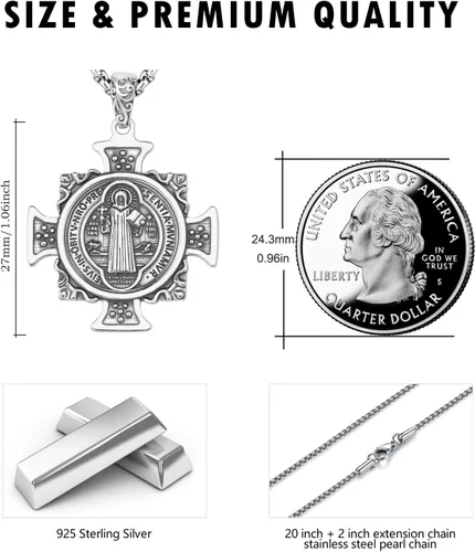 Vista 5 de DOTBJ Collar de plata de ley 925amuleto con medalla de San Valentín, regalos de Navidad para hombres y mujeres