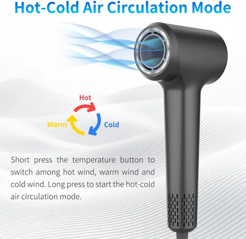 Vista 5 de BQSS Secador de pelo, 110000 rpm, secador de pelo iónico positivo negativo para mujeres, secador de pelo portátil de viaje con boquilla