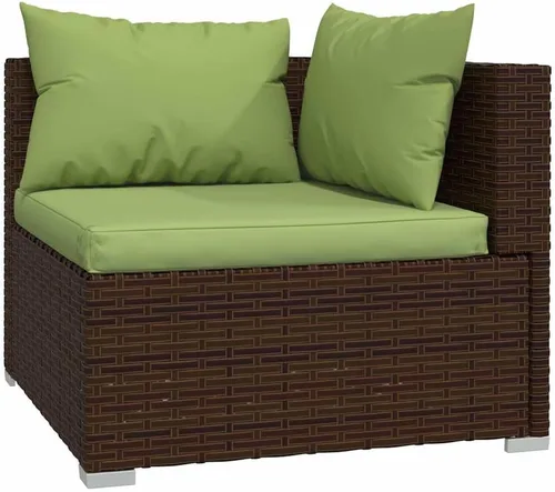 Vista 5 de Patio 3 Seater Sofa with Cushions Brown Poly Rattan Brown and Green