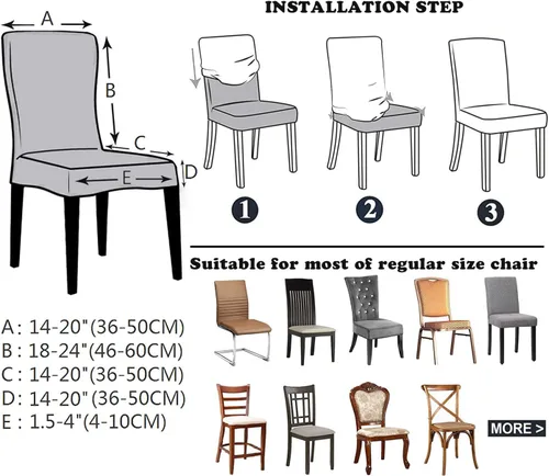 Vista 4 de Juego de 4 Fundas para Sillas de Comedor, Elásticas de Spandex Suave Extraíbles Lavables para Comedor (Beautiful Years Blue, Juego de 4)