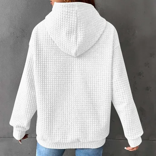 Vista 4 de Qenging Sudaderas con capucha para mujer, color sólido, casual, otoño, 2023, sudadera con capucha básica, blusa de moda para mujer