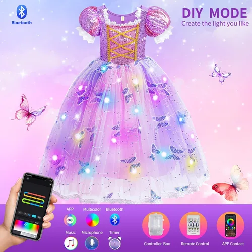 Vista 2 de CIYTI Vestidos de princesa iluminados para niñas pequeñas, Halloween, fiesta de cumpleaños, disfraz con accesorios