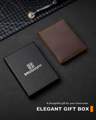 Vista 37 de Billetera AirTag para hombre, de piel auténtica plegable con bloqueo Rfid AirTag con ranuras para efectivo y ventana de identificación, compatible