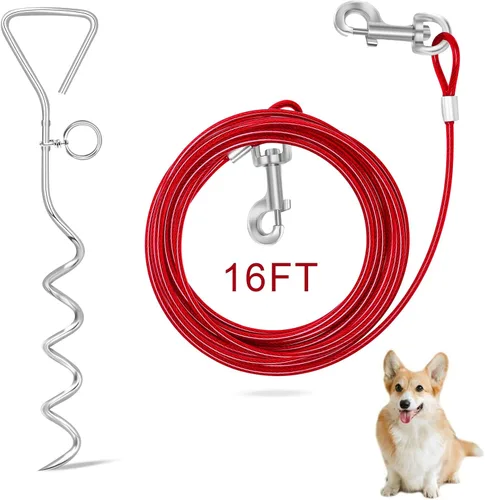 Vista 7 de Relux Cable y estaca de amarre para perros, estaca en espiral resistente de 16 pulgadas para perros pequeños a medianos (azul-16 pies, 2 unidades)