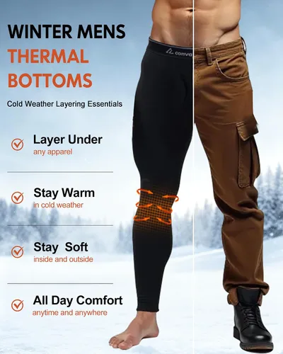 Vista 2 de 4 or 2 Pack Men's Thermal Pants Fleece Lined Long Johns Bottom Base Layer Negro/Gris