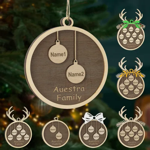 Vista 47 de Adornos de Navidad personalizados, familia de 1 nombre, adornos de Navidad de madera personalizados, decoración personalizada, decoración de árbol