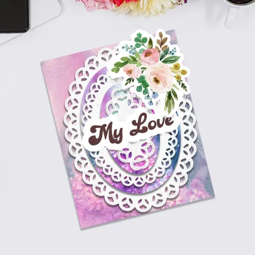 Vista 3 de Troqueles de corte de marco anidado ovalado para hacer tarjetas y decoraciones de álbumes de fotos, troqueles de encaje floral hueco, plantillas