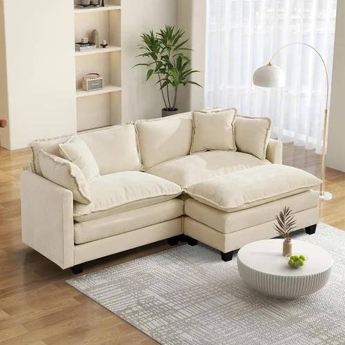 Vista 6 de Sofá seccional modular convertible de 76.7", sofás de dos plazas de chenilla con asiento profundo y cojines tipo loveseat para sala de estar, Beige