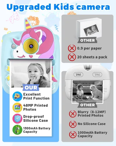 Vista 7 de Cámara para Niños Impresión Instantánea, Regalos de Navidad y Cumpleaños para Niños de 3 a 8 Años, Cámara de 48MP y 1080P para Niños con Papel