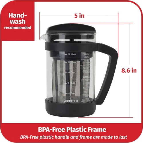 Vista 6 de GoodCook Koffe - Cafetera de vidrio de 1,5 L con marco de plástico sin BPA