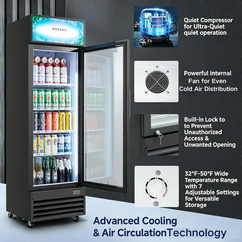 Vista 3 de Refrigerador y enfriador de bebidas comercial BODEGA BODEGACOOLER, refrigerador comercial para mercancía con luz LED suave, estantes ajustables