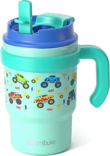 Vista 11 de Fimibuke Taza térmica para niños con asa y pajita - 16 oz Vaso a prueba de fugas para niños pequeños con tapa 2-en-1 de sorbo/trago, sin BPA