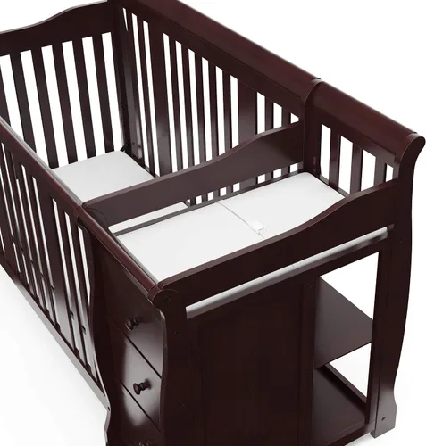 Vista 10 de Storkcraft Portofino - Cuna convertible 5 en 1 y cambiador (Espresso) - Combo de cuna y cambiador con 3 cajones, incluye cambiador de bebé, se