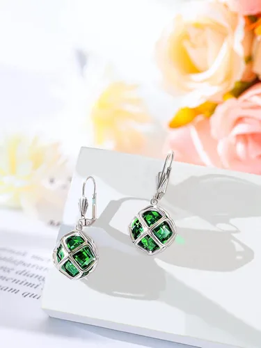Vista 4 de Aretes colgantes de cristal austriaco de 0.551 in para mujer, joyería Glod de 14 quilates