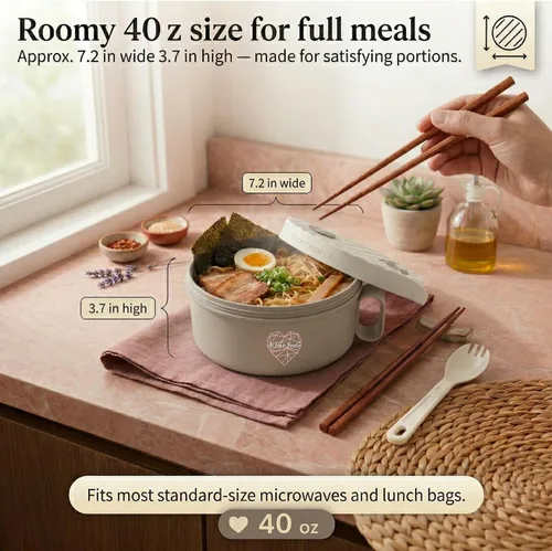 Vista 3 de AI LOVE PEACE Tazón de ramen, olla de ramen, tazón de ramen para microondas, tazón grande de fideos de 40 onzas, tazón para microondas, cuencos