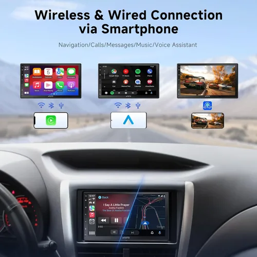 Vista 4 de A5L - Estéreo Android de doble DIN para automóvil de 7 pulgadas, cámara de control y cámara de respaldo de 1080P, CarPlay Android Auto, conexión
