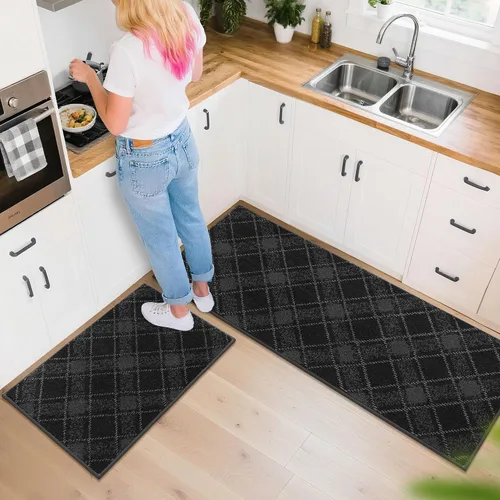 Vista 8 de COSY HOMEER Juego de alfombras y tapetes de cocina 2 piezas antideslizantes, suaves alfombras de cocina para piso absorbentes y resistentes a Gris