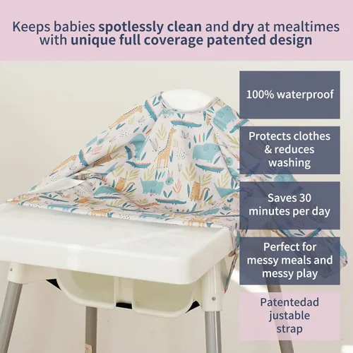Vista 2 de Babero de Manga Larga para Bebé - Baberos a Prueba de Desastres para Bebés - Ajustable, Impermeable y con Accesorio para Silla/Mesa Alta