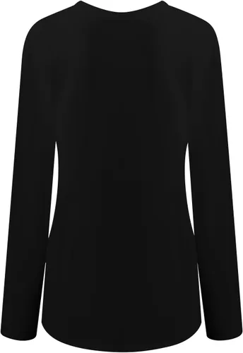 Vista 4 de Camiseta de manga larga con cuello en V para mujer, estilo casual, ligera, holgada, suave, novedosa, estampada