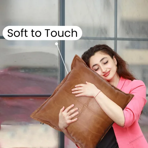 Vista 5 de Funda de almohada de cuero de cordero 100% cuero de cordero – Funda de cojín para sofá – Fundas decorativas para sala de estar y dormitorio, cuero