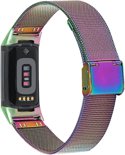 Vista 6 de FitTurn Correa delgada para reloj inteligente Fitbit Charge 5, correa de reloj ajustable de malla de acero inoxidable, correa femenina de repuesto