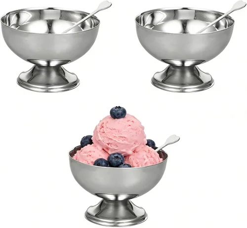 Vista 11 de STOBAZA Taza de ensalada de diseño único 1pc Frutas Tazón Postre Tazón Helado Platos para Boda Cumpleaños Simple Generous Style, Silver Finish