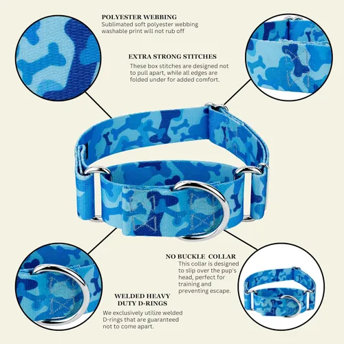 Vista 8 de Country Brook Petz - Collar para perro Martingala de camuflaje azul con 10 diseños resistentes (1 1/2 pulgadas, mediano)