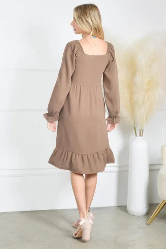 Vista 3 de Vestidos para mamá y yo Vestido fruncido para mujer, cuello cuadrado, bolsillo, bohemio, lindo conjunto familiar a juego para sesión de fotos