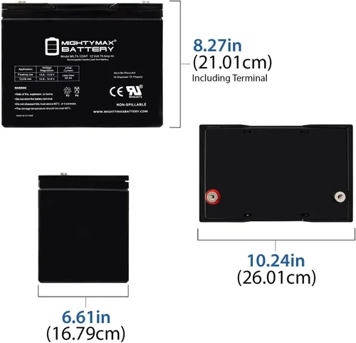 Vista 2 de Mighty Max Battery Batería interna del hilo de 12V 75AH para el producto de la marca Hoveround Teknique HD XHD
