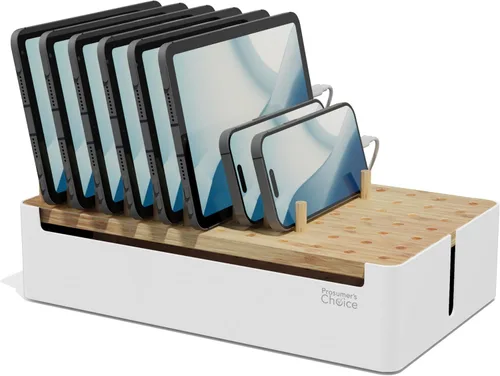 Vista 11 de Prosumer's Choice Organizador de estación de carga de madera negra para múltiples dispositivos, caja de organización de cables con 5 ranuras