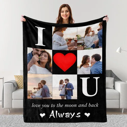 Vista 23 de Mantas personalizadas con fotos, regalos personalizados para parejas para esposa, marido, novia, novio, manta con imagen personalizada "I Love You
