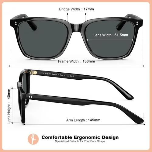 Vista 44 de Carfia Chic - Lentes de sol polarizados para mujer, protección UV400, marco de acetato pulido a mano