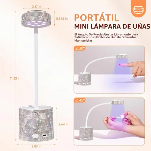 Vista 5 de Lámpara de uñas LED UV, mini luz UV para esmalte de uñas de gel, secador de uñas LED recargable, secado rápido, lámpara de uñas UV para el hogar