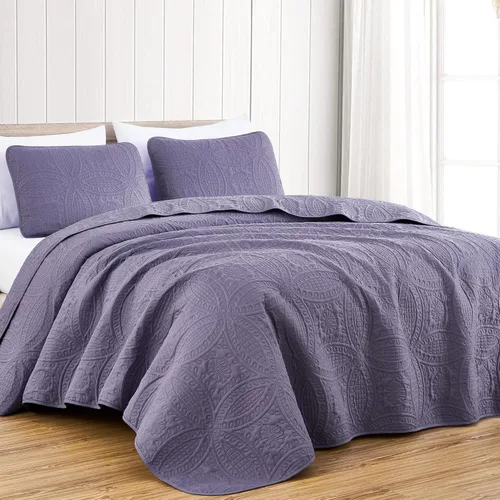 Vista 45 de Chezmoi Collection Austin - Juego de colcha tamaño matrimonial/doble, colcha de microfibra ligera acolchada Pinsonic de 3 piezas, color azul grisáceo