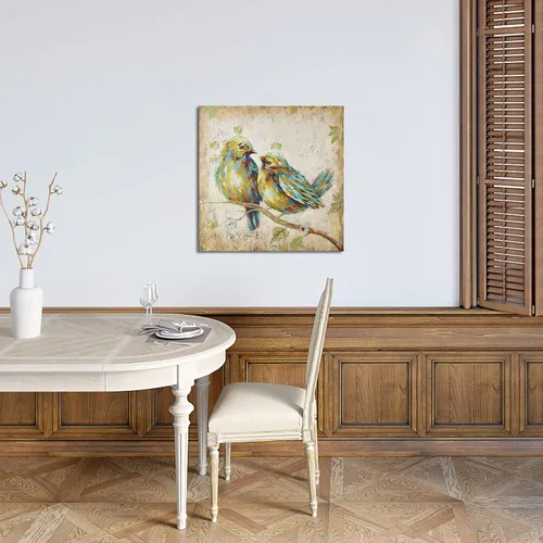 Vista 4 de Canvbay Lienzo decorativo de animales para pared, pájaros y pareja en rama de árbol, imagen de amor familiar, decoración de pared rústica, obra