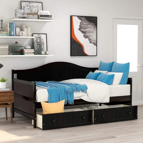 Vista 21 de Polibi Sofá cama extensible, sofá cama de madera con nido y dos cajones, sofá cama convertible con 2 cajones de almacenamiento, se puede ampliar