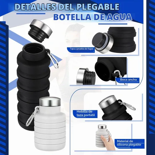 Vista 3 de Baderke - 2 botellas de agua plegables, 17 onzas, negro, gris y blanco
