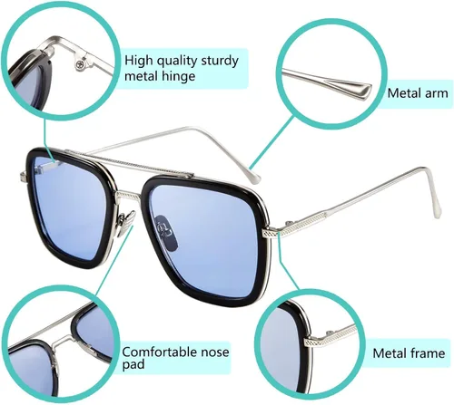 Vista 3 de FEISEDY Gafas de sol estilo piloto retro de los años 70, gafas de sol cuadradas para mujer, B2510