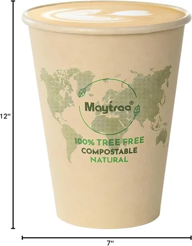 Vista 9 de MayTree Tazas de café caliente de papel desechables de 12 onzas, tazas de papel de bambú compostables y biodegradables para llevar y café helado